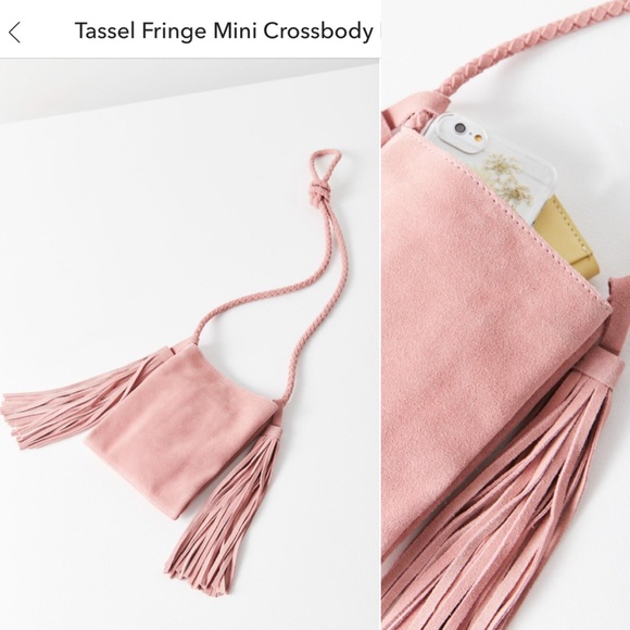 NWT Urban Outfitters Suede Tassel Fringe Mink Bag - Picture 2 of 7